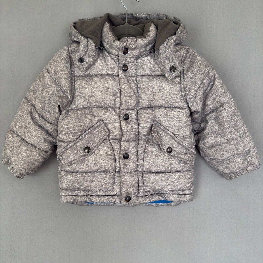 Baby Gap Boy's Size 2 Years Puffer Jacket Winter Coat Gray Removable Hood